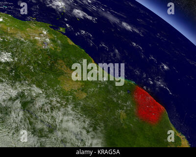 Guyane française à partir de l'espace en surbrillance rouge Banque D'Images