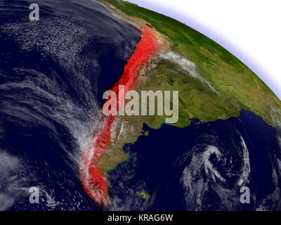 Le Chili à partir de l'espace en surbrillance rouge Banque D'Images