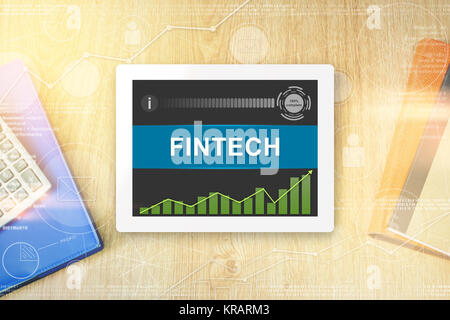 La technologie financière fintech ou word sur tablet Banque D'Images