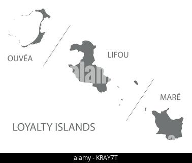 Carte des îles Loyauté de la Nouvelle-Calédonie gris illustration forme silhouette Illustration de Vecteur