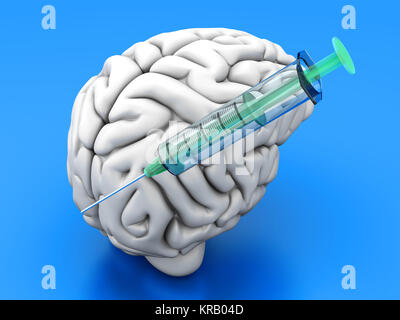 L'injection de substances dans des seringues d'un cerveau humain. Banque D'Images