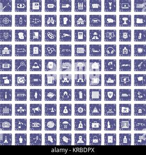 La criminalité 100 icons set grunge sapphire Illustration de Vecteur