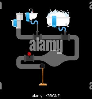 Les bouchées. Tuyau d'eau dans la litière. canalisations anciennes. Fuite d'eau. L'assainissement est cassée. Vector illustration Illustration de Vecteur