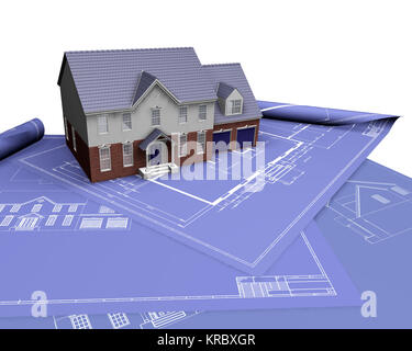 3D render of a house sur les bleus Banque D'Images
