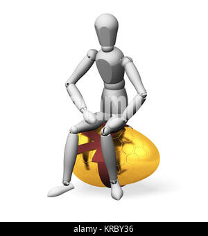 3D render of quelqu'un assis sur le dessus d'un oeuf de Pâques en or Banque D'Images