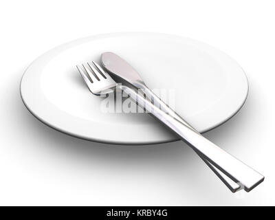 3D render of a la plaque avec un couteau et fourchette Banque D'Images