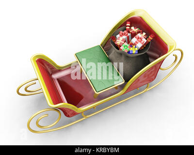 3D render of Santas sleigh avec un sac de cadeaux Banque D'Images