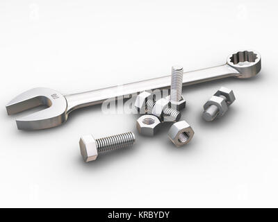 3D render of a spanner, écrous et boulons Banque D'Images