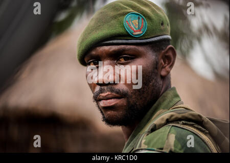 Un commando des FARDC dans le parc national des Virunga en RDC au cours des opérations contre les milices FDLR Banque D'Images