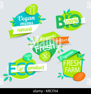 Ensemble d'étiquettes de produits alimentaires biologiques sains. Banque D'Images