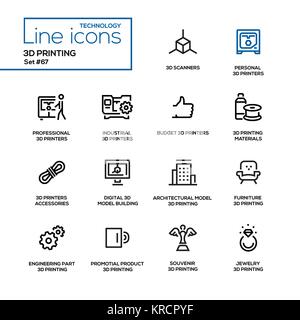 - L'impression 3D design ligne icons set Illustration de Vecteur