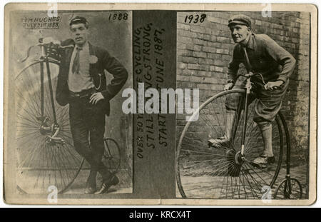 Tom Hughes avec son penny farthing Banque D'Images