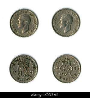 British coins, deux George VI sixpences Banque D'Images