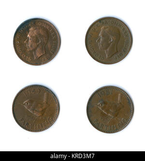 British coins, deux farthings de George VI Banque D'Images