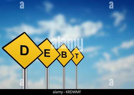 La dette sur panneau jaune Banque D'Images