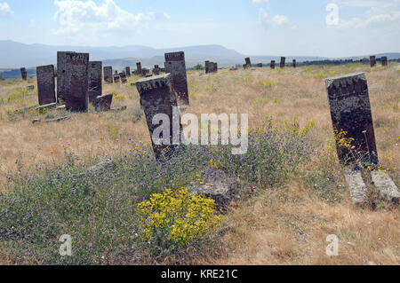 Les pierres tombales de Ahlat sont célèbres pour leur dimenison et design.Le cimetière reste de Selcuklu ère et enregistrée dans la liste du patrimoine mondial de l'UNESCO. Banque D'Images