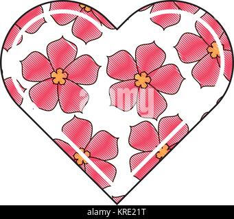 Cœur amour sakura fleur motif traditionnel Illustration de Vecteur