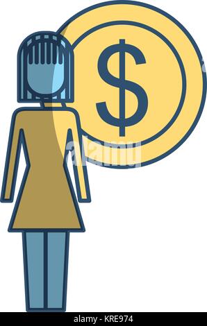 Businesswoman pièce de un dollar symbole monétaire Illustration de Vecteur