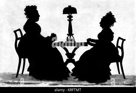 Les joueurs de cartes en silhouette par Edouart - Mme Newnham, âgée de 80 ans de 7 bâtiments, Edgar et Mlle Wilkinson, prises à la Bath, 1er avril 1827. Date : 1827 Banque D'Images