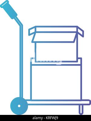 Camion de main avec des boîtes en carton empilées et un dégradé de bleu en contour de couleur pourpre Illustration de Vecteur