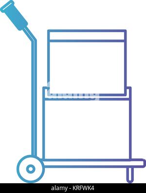 Camion de main avec des boîtes en carton empilées et scellé en bleu dégradé de couleur violette contour Illustration de Vecteur