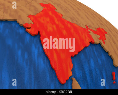 L'Inde sur le globe en bois Banque D'Images