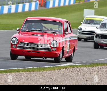 Ambrogio Perfetti, Oscar Rovelli, Ford Cortina Lotus, U2TC Trophy, pré-66 moins de 2 litre de tourismes, Donington Festival historique, 2017, sport automobile, Banque D'Images