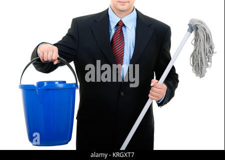 Businessman with mop Banque D'Images