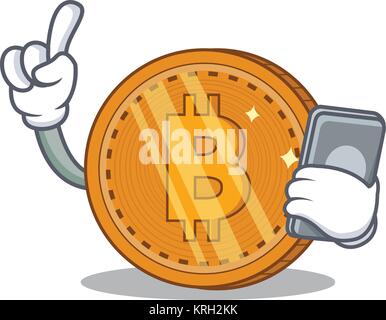 Téléphone avec caractère de monnaie bitcoin cartoon Illustration de Vecteur