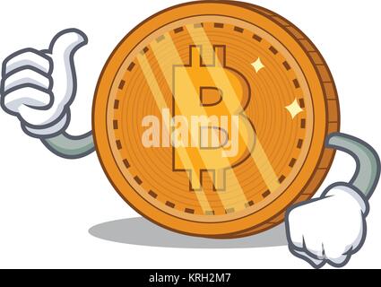 Thumbs up cartoon caractère de monnaie bitcoin Illustration de Vecteur