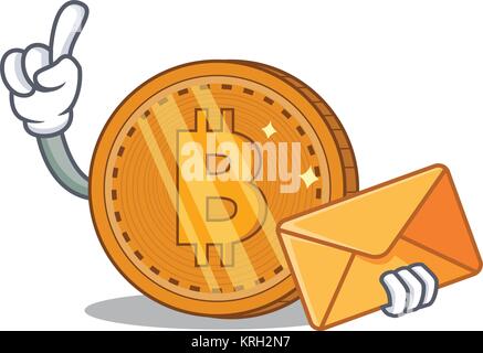 Enveloppe avec dessin animé caractère de monnaie bitcoin Illustration de Vecteur