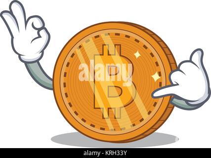 Appelez-moi le caractère de monnaie bitcoin cartoon Illustration de Vecteur