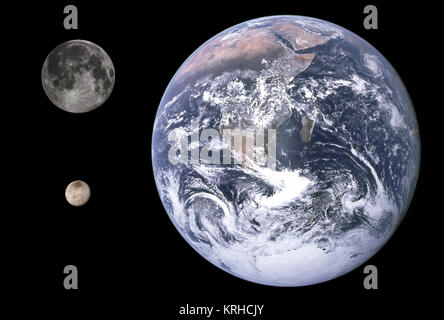 Charon, Terre et Lune comparatif de taille Banque D'Images