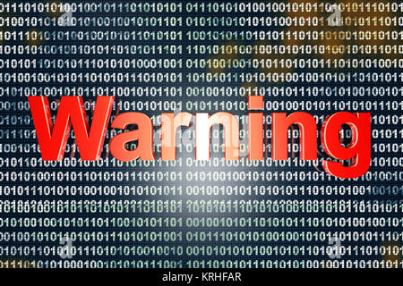 Le terme avertissement sur une base binaire, numérique. Rendu 3D Illustration. Banque D'Images