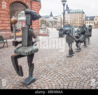 Sculpture en bronze, les Optimistes orchestre par Yngve Lundell à Sodergatan street à Malmo Suède Banque D'Images