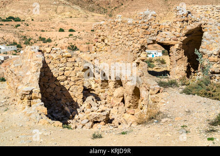 Ksar Hallouf, un village fortifié dans le gouvernorat de Médenine, dans le sud de la Tunisie. Afrique du Sud Banque D'Images