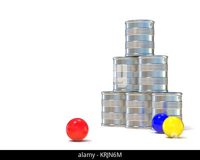 Boîtes de conserve et de trois balles. 3D Banque D'Images