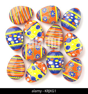 Oeufs de Pâques avec des motifs colorés sur fond blanc. 3D Banque D'Images