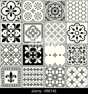 Motif carreaux portugais de Lisbonne, un carrelage noir et blanc et des azulejos vintage design céramique géométrique Illustration de Vecteur