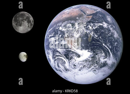 Terre et Lune Iapetus, comparatif de taille Banque D'Images