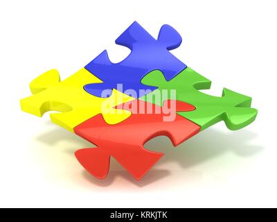 Quatre pièces de puzzle colorées bagué Banque D'Images