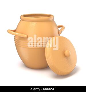 Pot en argile avec couvercle ouvert. 3D Banque D'Images