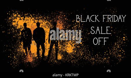 Le vendredi noir Vente en bannière avec les gens silhouettes sur fond de course Grunge Shopping Design de l'affiche Illustration de Vecteur