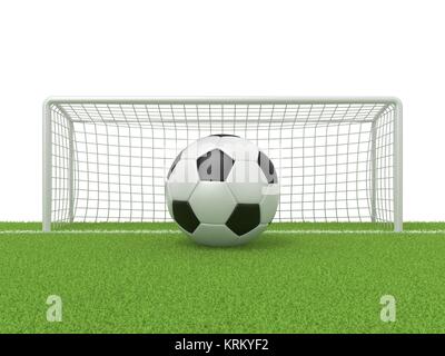 Football - ballon de football en face de l'objectif porte sur l'herbe. 3D Banque D'Images