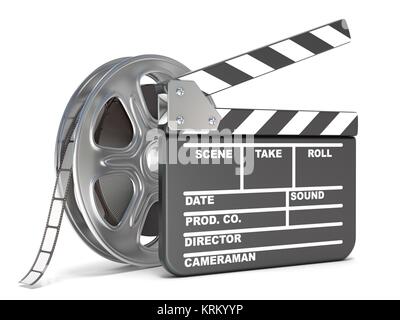Bobine de Film et film clapper board. Icône vidéo. 3D Banque D'Images