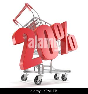 20 % - 20 % de réduction sur l'avant du panier. Concept de vente. 3D Banque D'Images