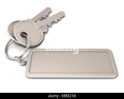 Deux porte clefs et étiquette vierge rectangulaire sur l'anneau. 3D Banque D'Images