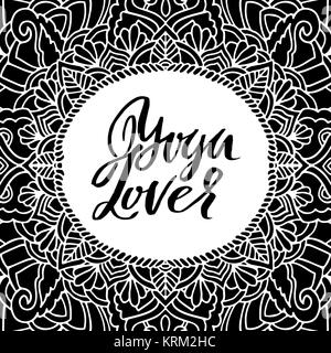 Amateur de Yoga mandala lettrage sur la brosse sèche. Yoga typographie de l'affiche. Vector illustration. Illustration de Vecteur