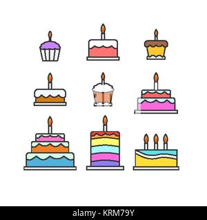 Gâteaux colorés, muffins, tartes dessert glacé illustration bonbons set Illustration de Vecteur