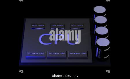 Le rendu 3D de l'ordinateur central CPU Processeurs concept. arrière-plan technique. La haute résolution Banque D'Images